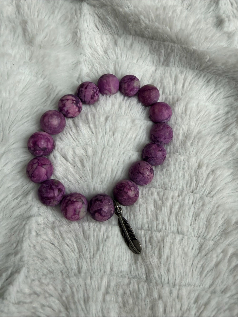 Purple Beaded Bracelet with Feather Charm